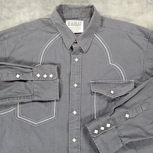 Ariat Shirt Men XL Gray Diamond Pearl Snap Western Flap Pocket Rockabilly Cotton